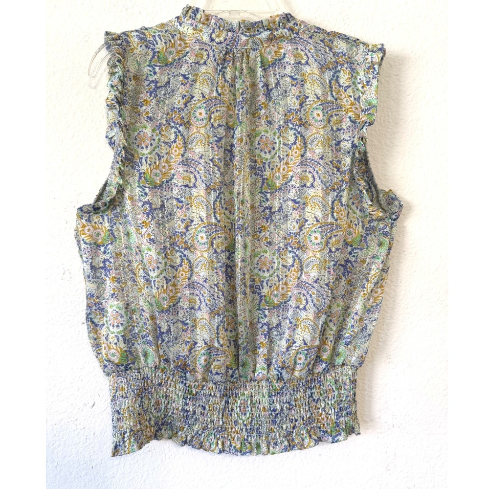 Rachel Zoe Blouse‎ Medium Floral Sleeveless Smocked Waist Cottagecore Feminine - Picture 2 of 5